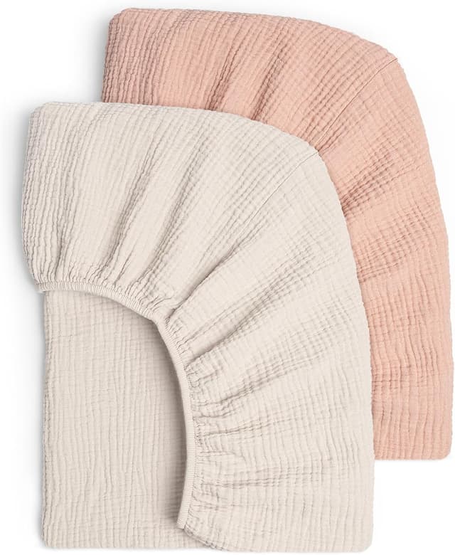 Detalle de lulumoon 2er-Pack Musselin-Spannbettlaken für Babybett & Reisebett (60x120 cm / 70x140 cm)