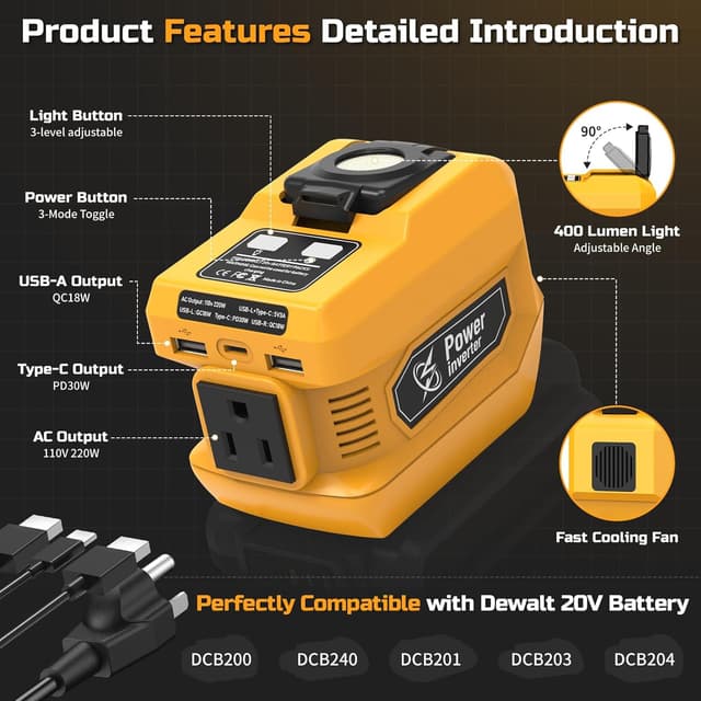Thumbnail 1 de Dewalt 20V 220W Power Inverter