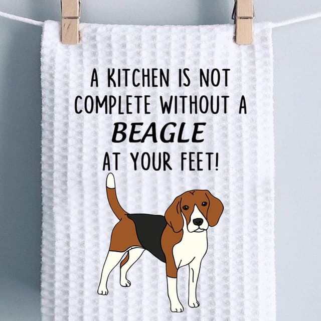 Detalle de Funny Beagle Dog Kitchen Towel – Waffle tea towel for beagle lovers (16" x 24")