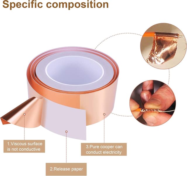 Detalle de Zalava Kupferband 50 mm x 25 m (selbstklebend) für EMI-Abschirmung, Schneckenschutz & Reparaturen