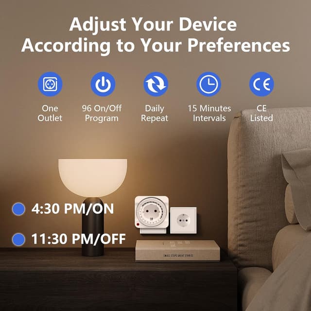 Detalle de Mechanische Zeitschaltuhr Steckdose (2er-Set) mit 24-Stunden-Programm, 96 Segmenten à 15 Minuten