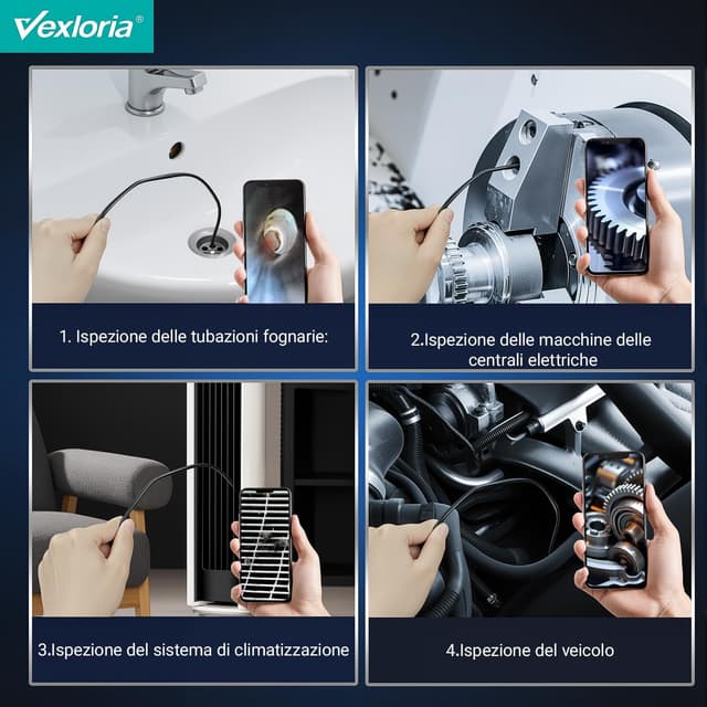 Thumbnail 6 de Vexloria Endoscopio per Smartphone con doppia lente 1920P HD, IP68 e 8 LED