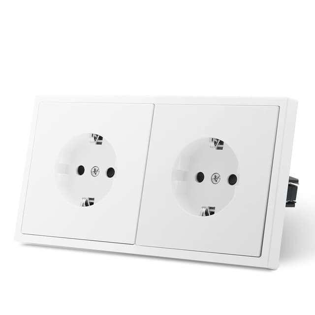 Detalle de MVAVA Schuko EU-Standard Unterputz-Steckdose 2-fach (80×150 mm) weiß – mit Kindersicherung, einfache Montage