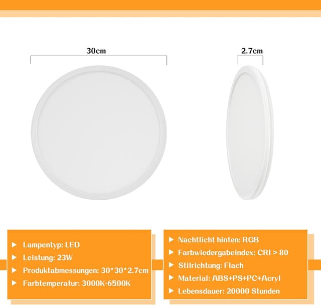 Detalle 2 de muyuua Deckenlampe LED 30 cm 23 W