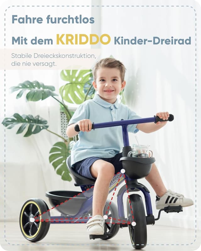Detalle 2 de KRIDDO Dreirad ab 2 Jahren, blau