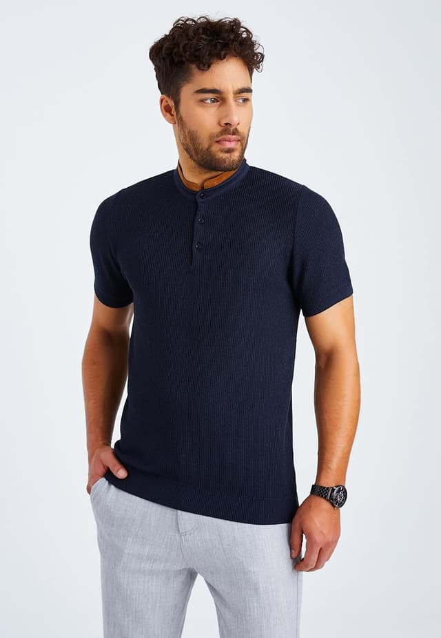 Detalle 2 de Leif Nelson LN7705 : t-shirt homme à manches courtes en maille fine avec col grand-père