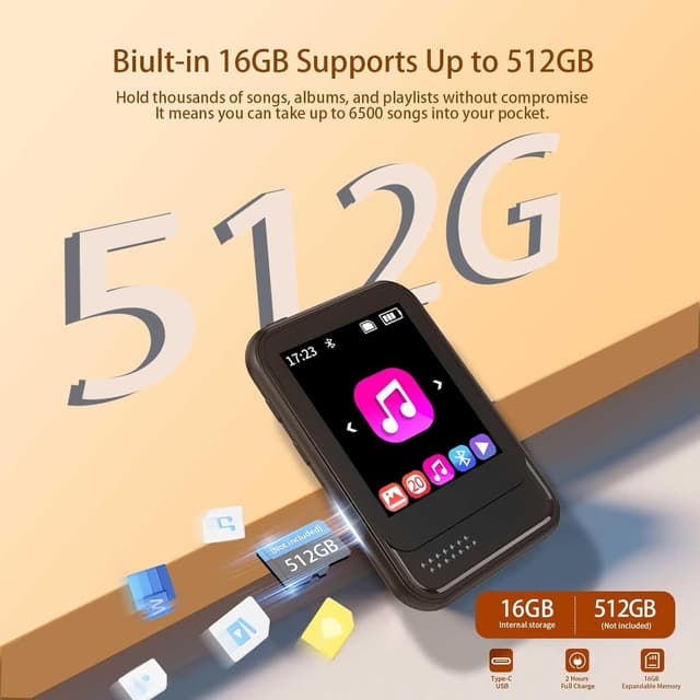 Detalle de colorcool MP3 Player with Bluetooth & Touch Screen (Micro SD up to 512GB) for Kids, Jogging & Everyday Use