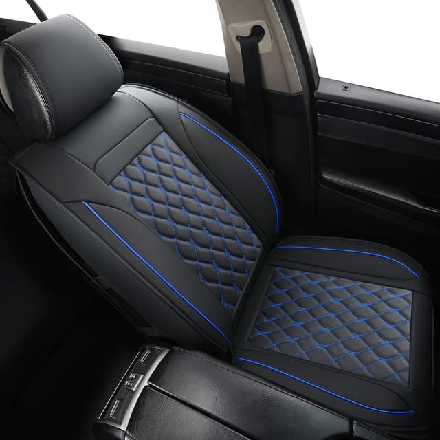 Detalle de Vankerful Car Seat Covers Front Pair (Universal Fit) in Faux Leather – Black/Blue