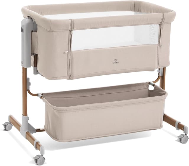 Detalle de 3 in 1 Baby Bassinet (Rocking + Bedside Sleeper) with 6-Height Adjustment, Breathable Mesh & Storage Basket
