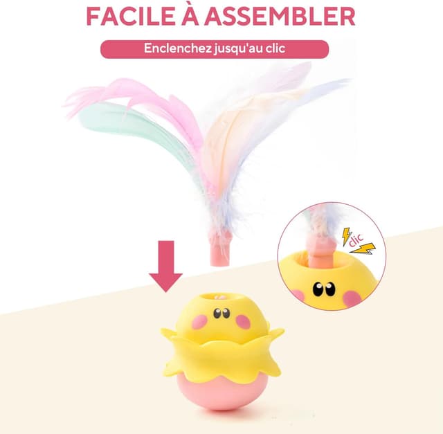 Thumbnail 6 de LIFLIX Jouet interactif automatique pour chat à plumes, rotation 360° et LED (rose)