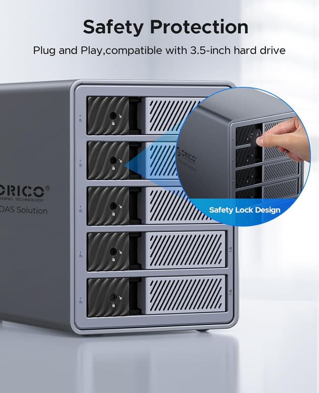 Detalle de ORICO 9858U3 Aluminium 5-Bay-HDD-Dockingstation für 5× 3,5-Zoll-SATA (bis 22 TB je Laufwerk) mit USB 3.0