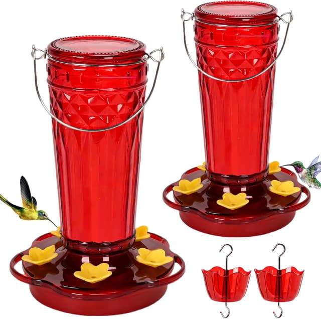 Detalle de Zamelane Glass Hummingbird Feeders (2-Pack, 14 oz) with 5 Feeding Ports and Ant Moat