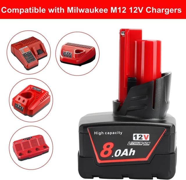 Thumbnail 5 de Powarobor M12 12V 8.0Ah Replacement Battery for Milwaukee
