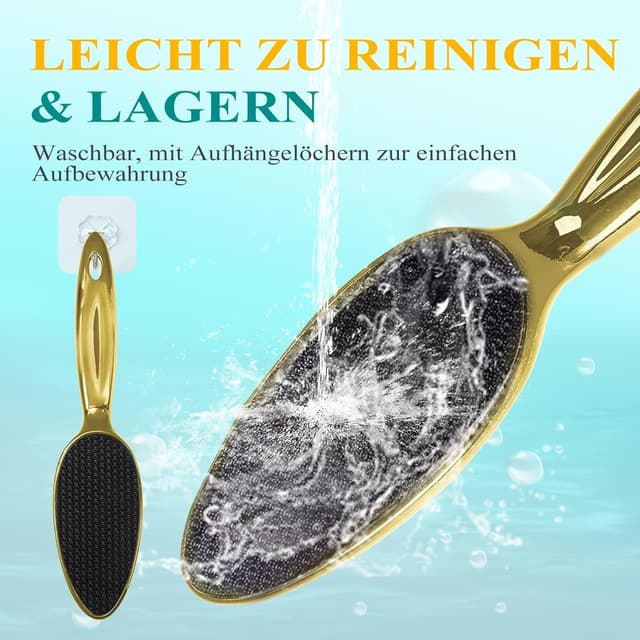 Detalle de HovuuTuig Nano Glas Hornhautentferner mit Langgriff – sanfte Fußpflege für nasse & trockene Füße (Gold)
