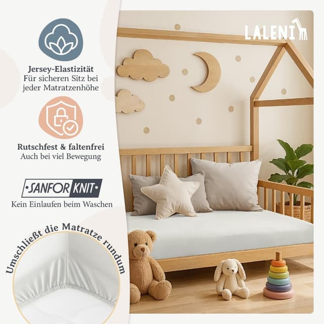 Detalle de Laleni Jersey Spannbettlaken 70x140 cm – für Beistellbett & Stubenwagen, 100% Baumwolle, Oeko-TEX, Ivory