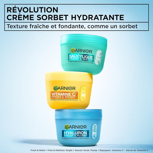 Detalle de Garnier Hyaluron Crème Sorbet Hydratante Repulpante Fresh & Plump à l’acide hyaluronique et niacinamide (85 ml)
