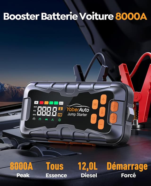 Detalle 2 de YaberAuto AP03 16 en 1 : booster batterie 12V 8000A avec compresseur 160 PSI et batterie 27000 mAh