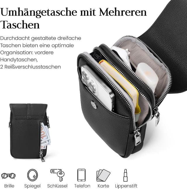 Detalle de befen Echtleder Handytasche zum Umhängen für Damen mit RFID-Blockierung und Kartenfach – Crossbody klein