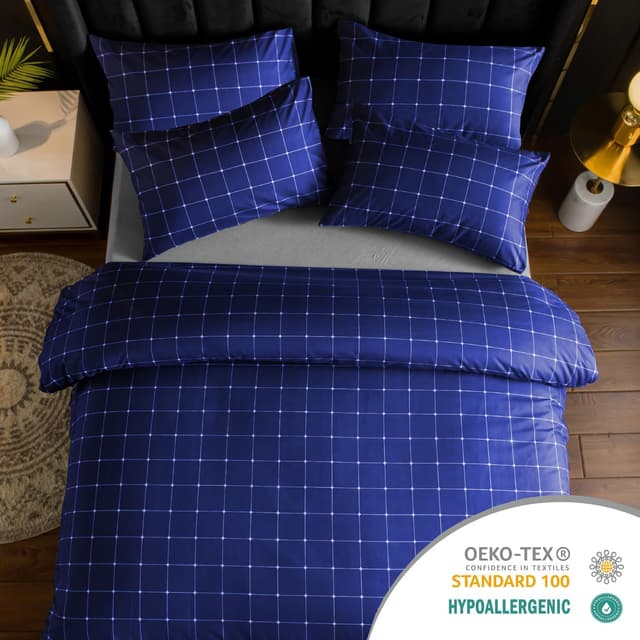 Detalle de Lazzaro Double Duvet Set Premium Brushed Microfibre (Double) with Reversible Cover & Pillowcases