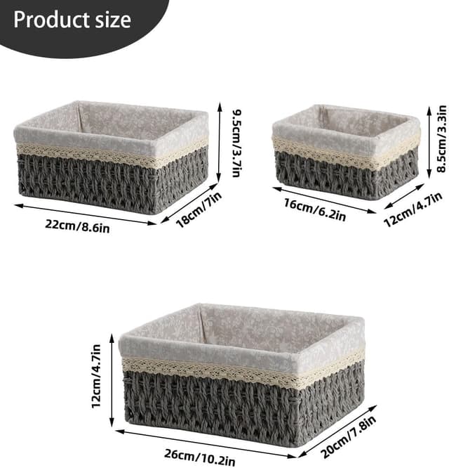 Detalle de 3-teiliges Aufbewahrungskorb-Set im Boho-Stil von wocpvm (geflochten, grau)