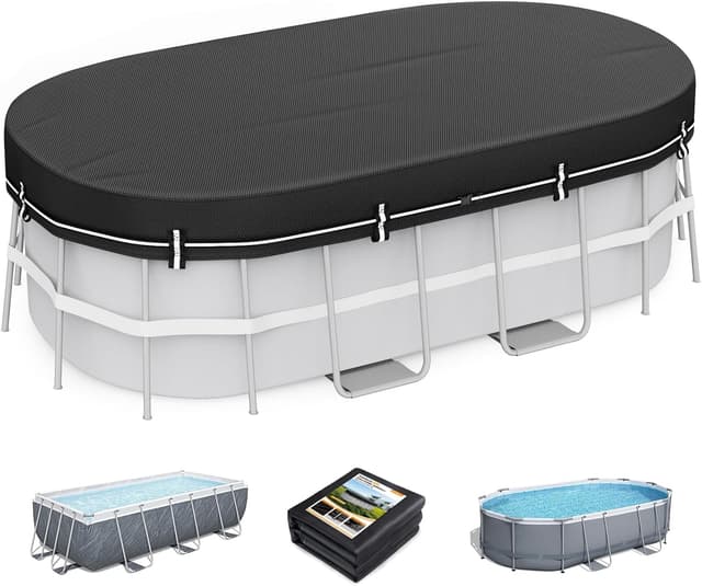 Detalle de LXKCKJ Poolabdeckung rechteckig (2-in-1) für 480x300 cm Becken – Solarplane & Winterabdeckung, 570x365 cm