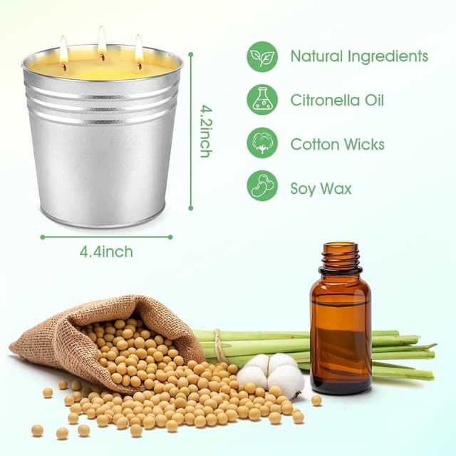 Detalle 2 de Set of 2 Citronella Outdoor Candles (17 oz, Large 3-Wick Soy Wax) with Up to 180 Hours Burn Time