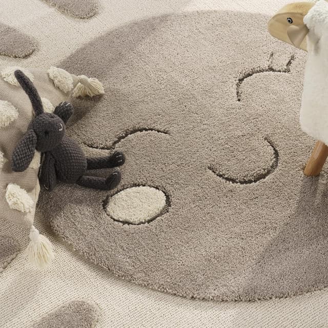 Detalle de Tapis enfant Paco Home rond 120 cm effet 3D tons naturels, couleur crème (soleil)