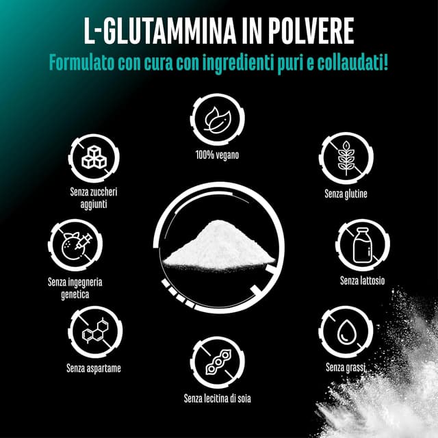 Detalle de L-Glutammina in polvere 750 g Premium (100% L-Glutammina micronizzata, senza aromi, vegan)