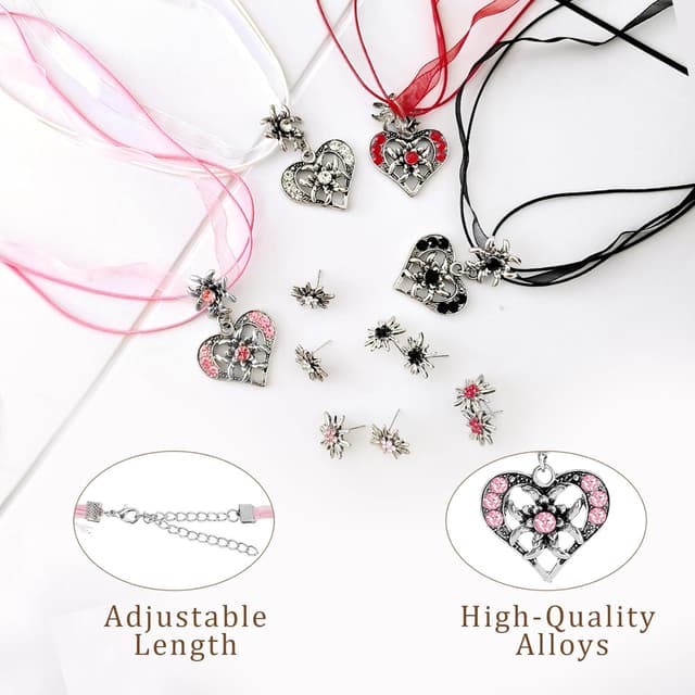 Detalle de APMGONT 3-teiliges Bayerisch Dirndlschmuck-Set: Trachtenkette mit Edelweiß & Herz-Anhänger plus Ohrstecker