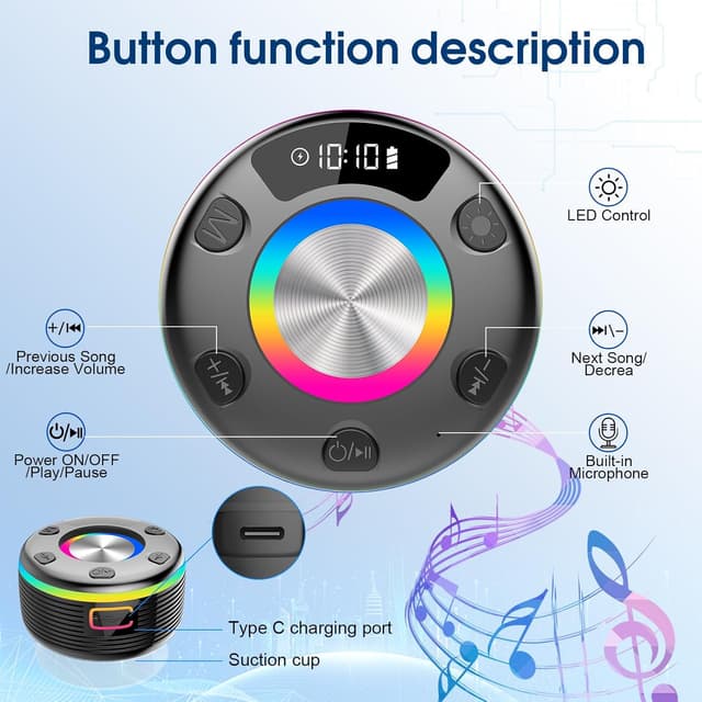 Thumbnail 6 de OYIB Bluetooth Shower Speaker with 360° Sound and RGB Lights