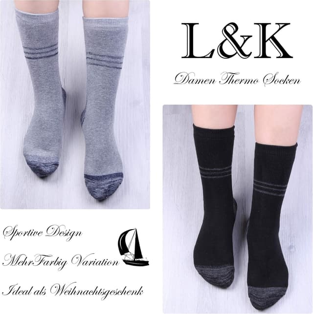 Detalle 2 de L&K 6 paia calze da donna/calzini unisex in cotone comodo multicolore per l’inverno 92263