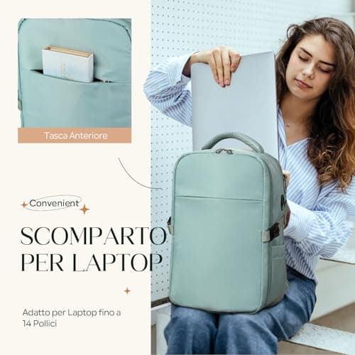 Detalle de ZHXX mochila viaje cabina Ryanair 40x30x20 con compartimento portátil 14” y bolsillo húmedo (verde ahumado)