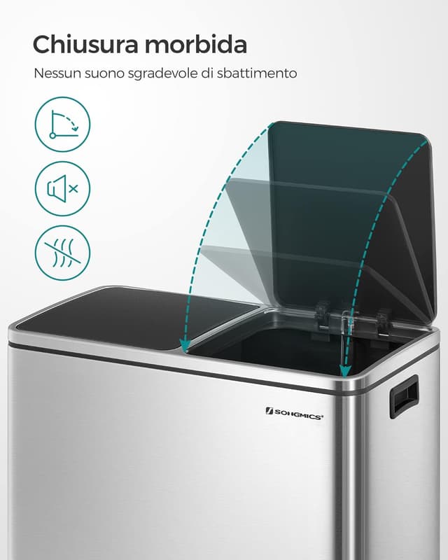 Detalle 1 de SONGMICS LTB060A01 pattumiera 2 scomparti 30 L