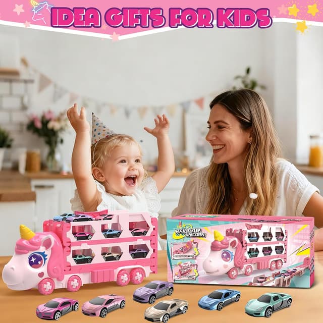 Thumbnail 6 de maysida Unicorn Transport Truck with 6 Race Cars (Portable, Foldable) for Age 3–9