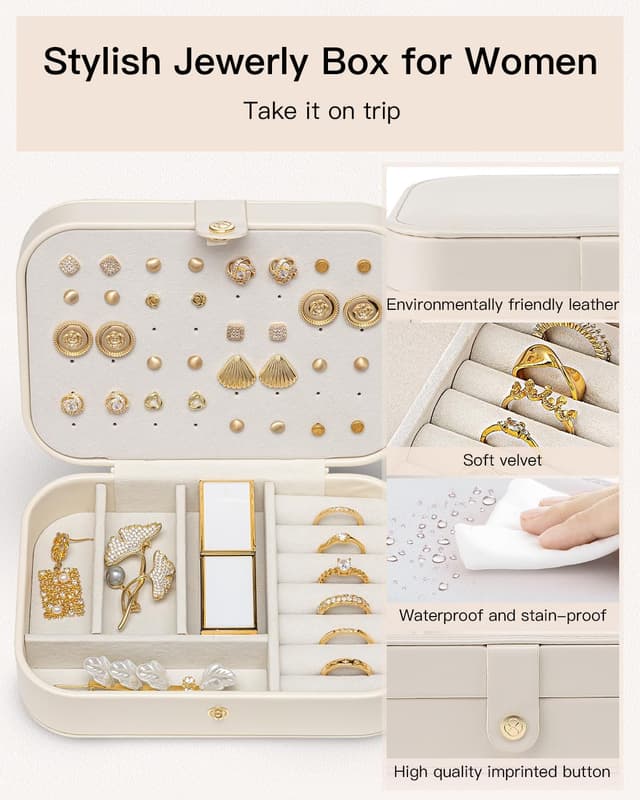 Detalle de Vlando Schmuckkästchen Reise – kleiner Schmuckkasten mit 5 Fächern & Ohrringbrett