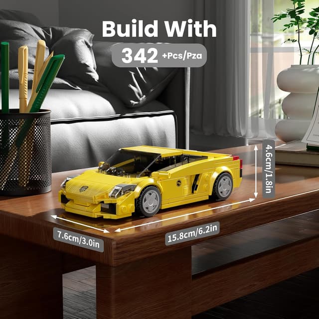 Detalle 2 de Mould King 27076 Technik Speed Champion Klemmbausteine Supersportwagen mit Acrylvitrine (342 Teile)