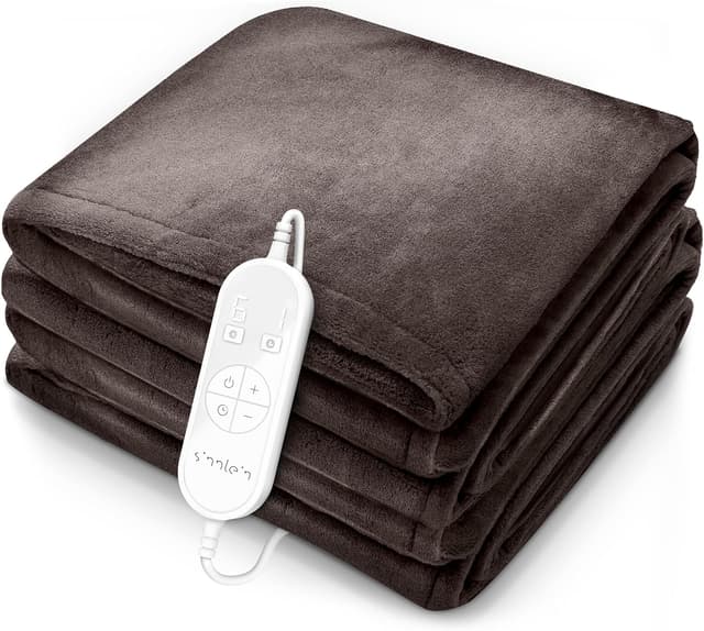 Detalle de Sinnlein Chauffe-lit surmatelas chauffant 160 x 120 cm marron, 9 niveaux et arrêt automatique