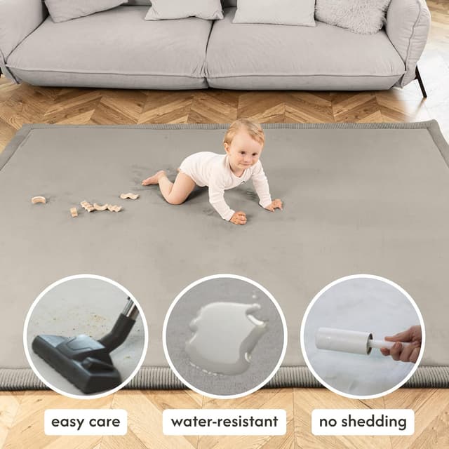 Detalle 2 de Hakuna Matte Premium Baby Play Mat (200x150x2.5cm) – Dark Grey Cloud Soft Coral Velvet Memory Foam Rug