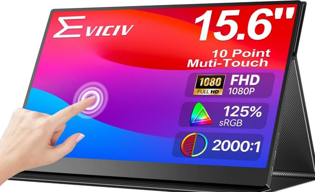 Detalle de EVICIV tragbarer Touchscreen-Monitor 15,6 Zoll (Full HD, 10-Punkt) mit Eye-Care, HDMI & USB-C