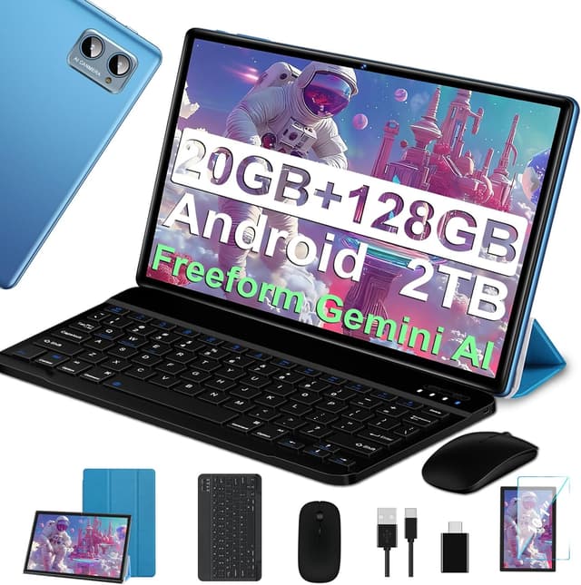 Detalle de Tablette 10 pouces Android 2026 Octa Core 20Go RAM + 128Go ROM (ext. TF) 5G Wi‑Fi FHD avec étui, clavier et souris