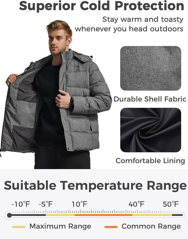 Detalle de Wantdo Giacca con cappuccio antivento invernale imbottita da lavoro e trekking