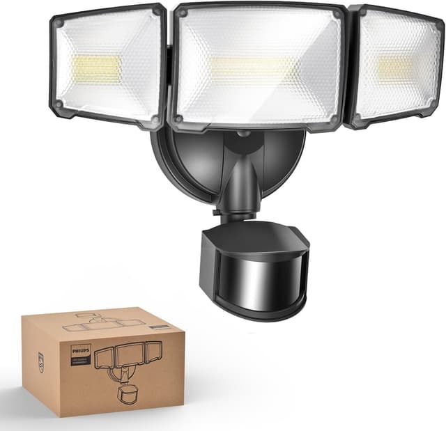 Detalle de Philips 24W 3500LM LED Security Light with 3 PIR Motion Sensor Heads, 5000K Dusk to Dawn (Outdoor Floodlight)