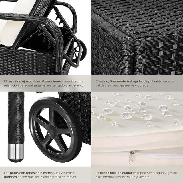 Thumbnail 6 de tectake Tumbona Chaise Longue 6 posiciones