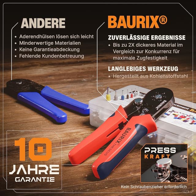 Thumbnail 5 de BAURIX Crimpzange Set mit 2000 Aderendhülsen 0,25–6 mm²