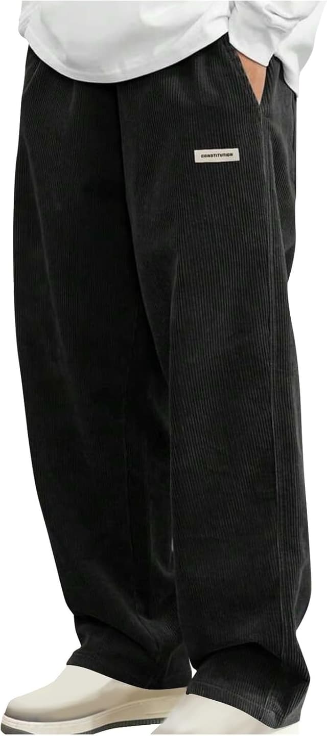 Detalle de Pantaloni baggy uomo in velluto a coste con vita elasticizzata e cordino