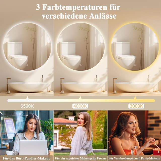 Thumbnail 3 de Archaluxe Badspiegel mit Beleuchtung Ø50 cm