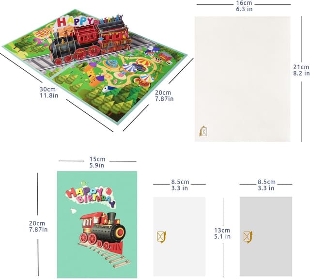 Detalle de CNLITIHEKA Pop-Up Train Birthday Card – 3D “Happy Birthday” greeting with envelope and notes