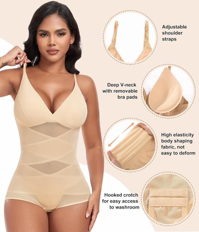 Detalle de PASUDA Body gainant femme ventre plat invisible – combinaison shapewear bretelles réglables