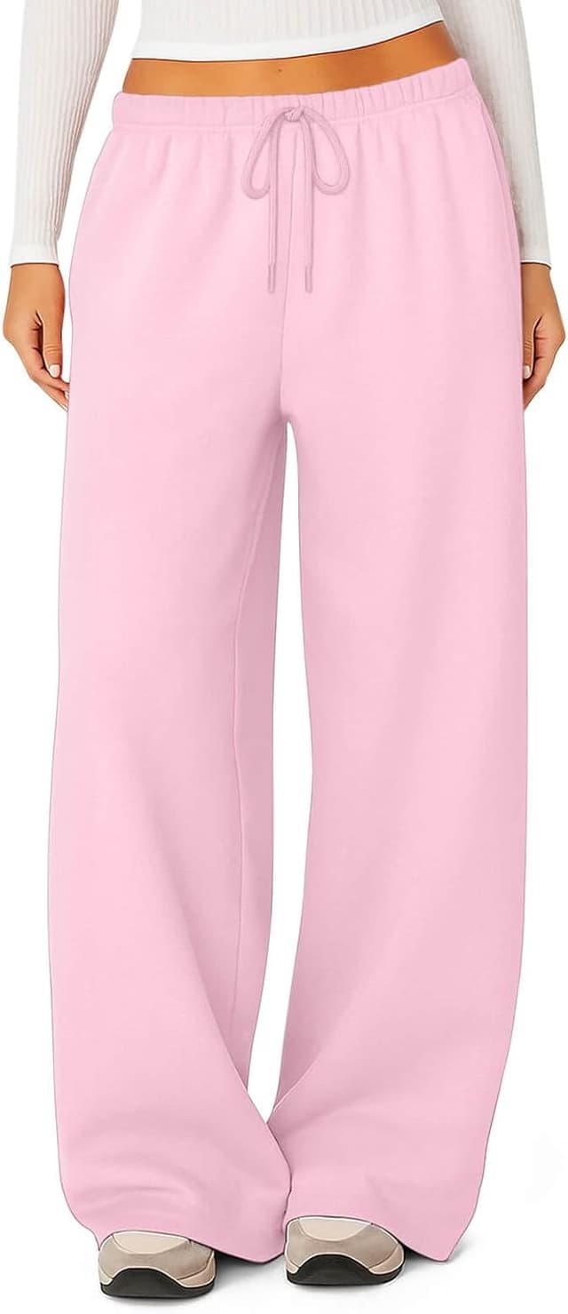 Detalle de HeSaYep Women’s Fleece Lined Sweatpants with Pockets (Winter Warm Wide-Leg Baggy Fit)