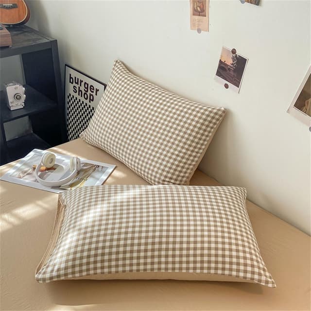 Thumbnail 6 de Parure de lit Michorinee Housse de couette carreaux vichy 240 x 260 cm beige/marron avec 2 taies 65 x 65 cm